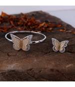 Cubic Zirconia Golden Silver Butterfly Design Bracelet Ring Combo