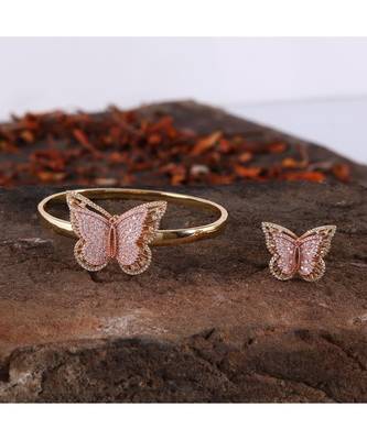 Cubic Zirconia Golden Redrose  Butterfly Design Bracelet Ring Combo 1