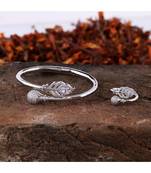 Cubic Zirconia Silver Peacock Feather Design Bracelet Ring Combo