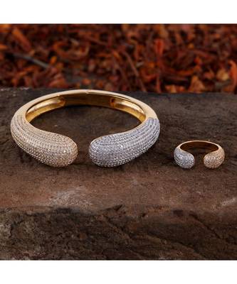 Cubic Zirconia Golden Silver Stylish Design Bracelet Ring Combo 1