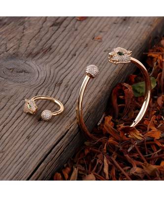 Cubic Zirconia Golden Tiger Design Bracelet Ring Combo 3