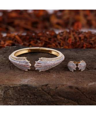 Cubic Zirconia Golden Silver Rose Gold Three In One  Bracelet Ring Combo 1