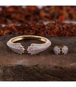 Cubic Zirconia Golden Silver Rose Gold Three In One  Bracelet Ring Combo