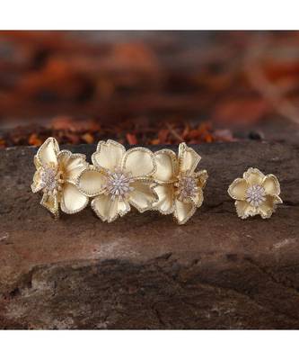 Cubic Zirconia Golden Flower Design Bracelet Ring Combo 1