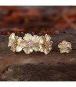 Cubic Zirconia Golden Flower Design Bracelet Ring Combo