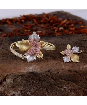 Cubic Zirconia Golden Silver Rose Gold Flower Design Bracelet Ring Combo 1