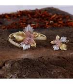 Cubic Zirconia Golden Silver Rose Gold Flower Design Bracelet Ring Combo