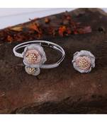 Cubic Zirconia Golden Silver Rose Gold Flower Design Bracelet Ring Combo