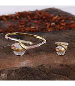 Cubic Zirconia Golden Silver Rose Gold Rose Design Bracelet Ring Combo