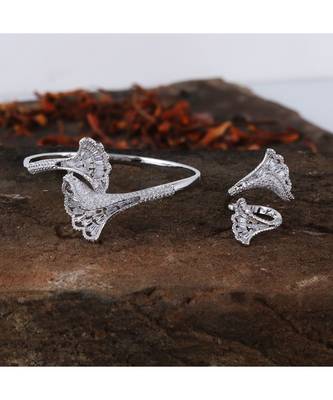 Delicate Cubic Zirconia Silver Designer Bracelet Ring Combo 1