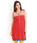 Red Cambric Short Sleeve Straight Long Kurta