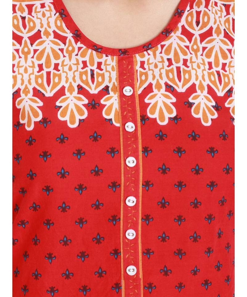 Red Cambric Short Sleeve Straight Long Kurta