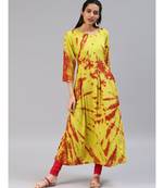 Mustard printed rayon stitched kurti