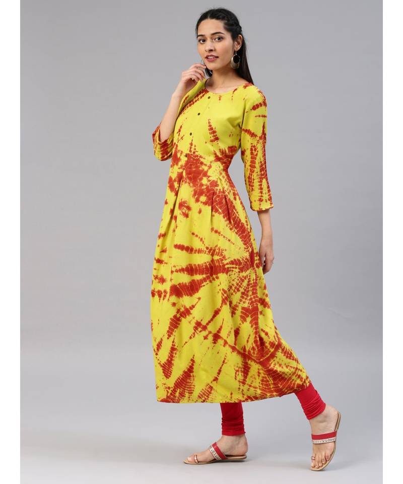 Mustard printed rayon stitched kurti