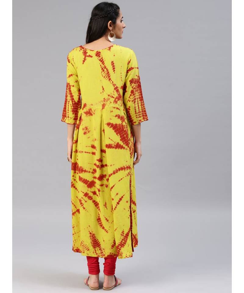 Mustard printed rayon stitched kurti