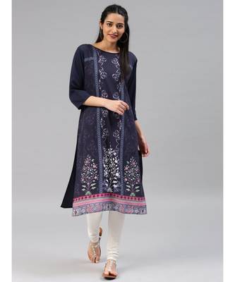 Blue printed polyester stitched kurti 1