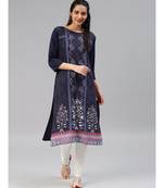 Blue printed polyester stitched kurti