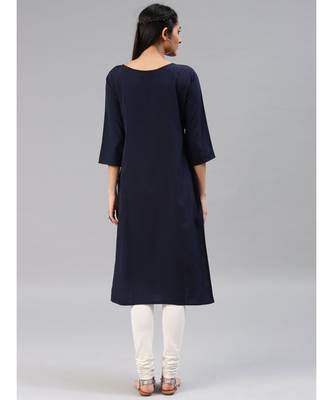 Blue printed polyester stitched kurti 4