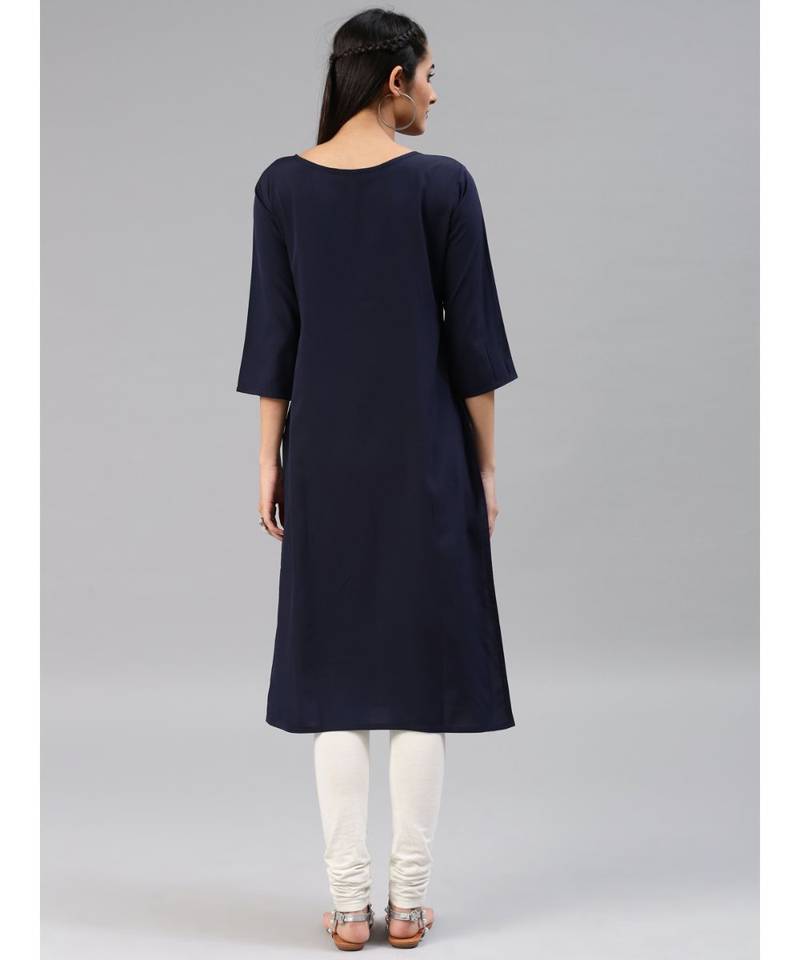 Blue printed polyester stitched kurti