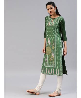 Green printed polyester stitched kurti 2
