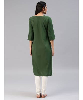Green printed polyester stitched kurti 4