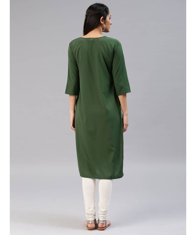 Green printed polyester stitched kurti