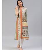 Beige printed polyester stitched kurti