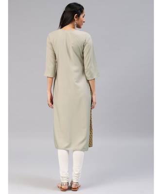 Beige printed polyester stitched kurti 3