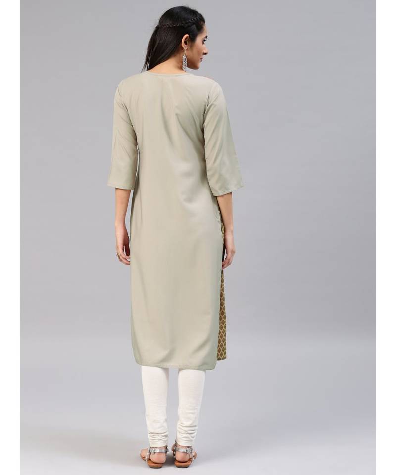 Beige printed polyester stitched kurti