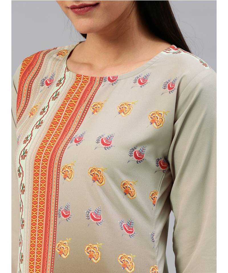 Beige printed polyester stitched kurti