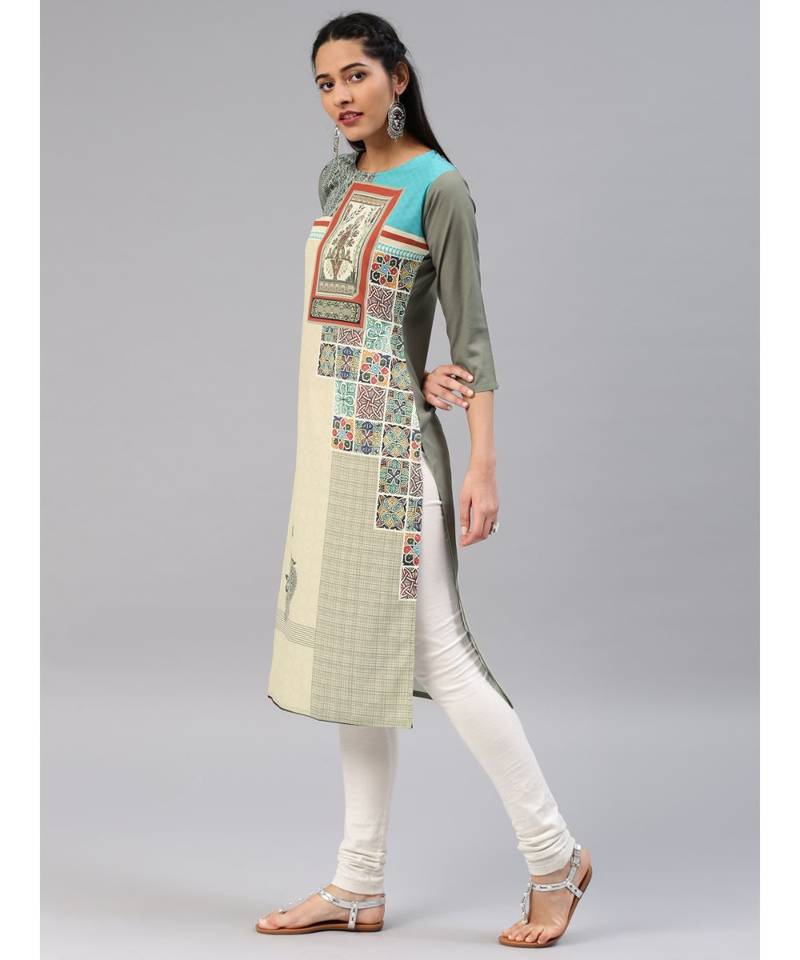 multicolor printed polyester stitched kurti
