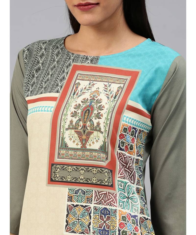 multicolor printed polyester stitched kurti