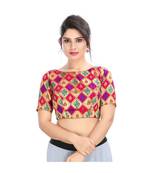 Multicolor Padded Back Open Blouse  In Jacquard Fabric.