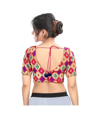 Multicolor Padded Back Open Blouse  In Jacquard Fabric. 2