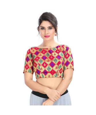 Multicolor Padded Back Open Blouse  In Jacquard Fabric. 3