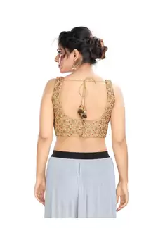 Copper Padded Back Open Sleeveless Blouse  In Net.