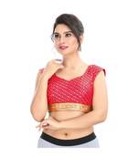 Red Padded Back Open Blouse  In Cotton Silk