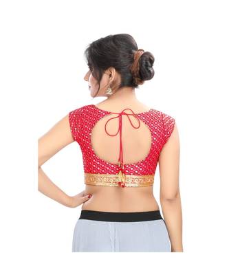 Red Padded Back Open Blouse  In Cotton Silk 2