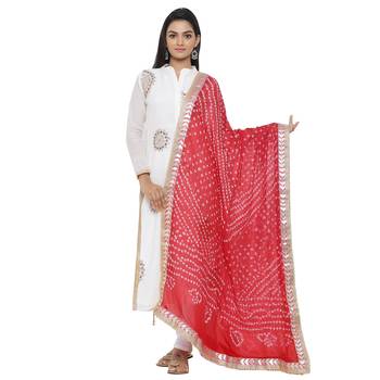 Red Silk Bandhej Dupatta 1