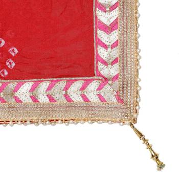 Red Silk Bandhej Dupatta 4