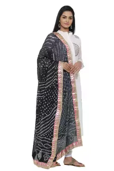 Black Silk Bandhej Dupatta