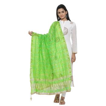 Green Silk Bandhej Dupatta 1