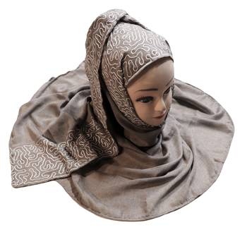 Olive Grey Color Rayon Soft Cotton Embroidery Hijab Scarf Dupatta For Women 1