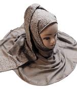 Olive Grey Color Rayon Soft Cotton Embroidery Hijab Scarf Dupatta For Women