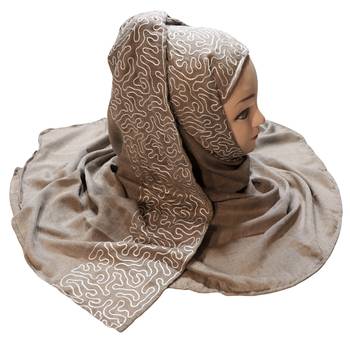 Olive Grey Color Rayon Soft Cotton Embroidery Hijab Scarf Dupatta For Women 3