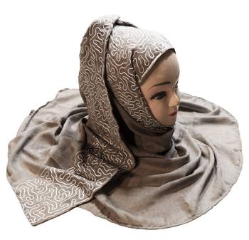 Olive Grey Color Rayon Soft Cotton Embroidery Hijab Scarf Dupatta For Women 4