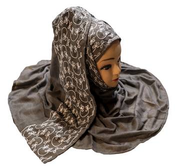 Metallic Grey Color Rayon Soft Cotton Embroidery Dupatta Scarf Hijab For Women  1