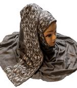 Metallic Grey Color Rayon Soft Cotton Embroidery Dupatta Scarf Hijab For Women 