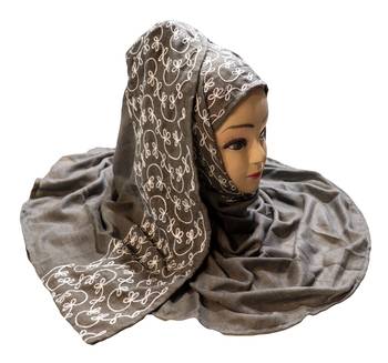 Metallic Grey Color Rayon Soft Cotton Embroidery Dupatta Scarf Hijab For Women  2