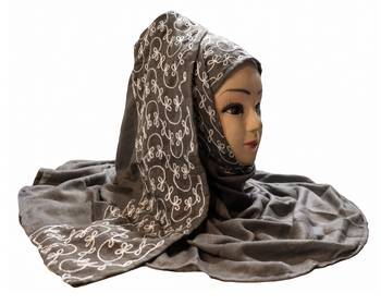 Metallic Grey Color Rayon Soft Cotton Embroidery Dupatta Scarf Hijab For Women  3